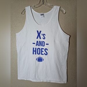 Gildan White Tank Top with Blue Text and Football Graphic